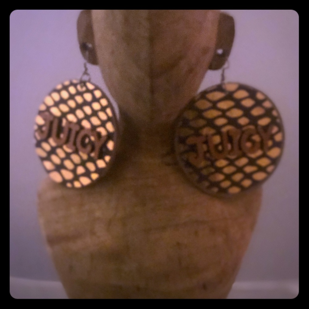 Wooden earrings with letters wordingJUICY
